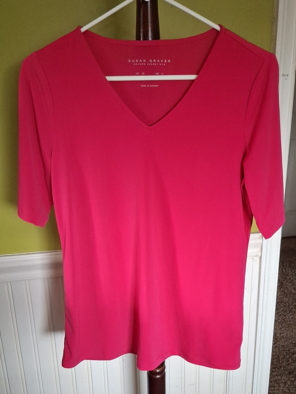 Susan Graver Hot Pink V-Neck Elbow Sleeve Top